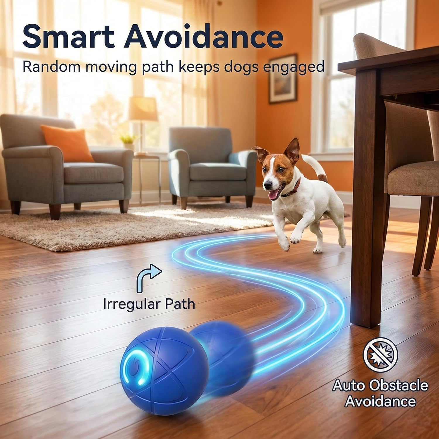 Interactive Dog Ball,Smart Moving Dog Toy with Auto,Obstacle Avoidance, Vibrating & Rolling Motion Activation, Wireless LED Light Effects,Pelota interactiva para Perros for Small Puppy.(2.2Inch)