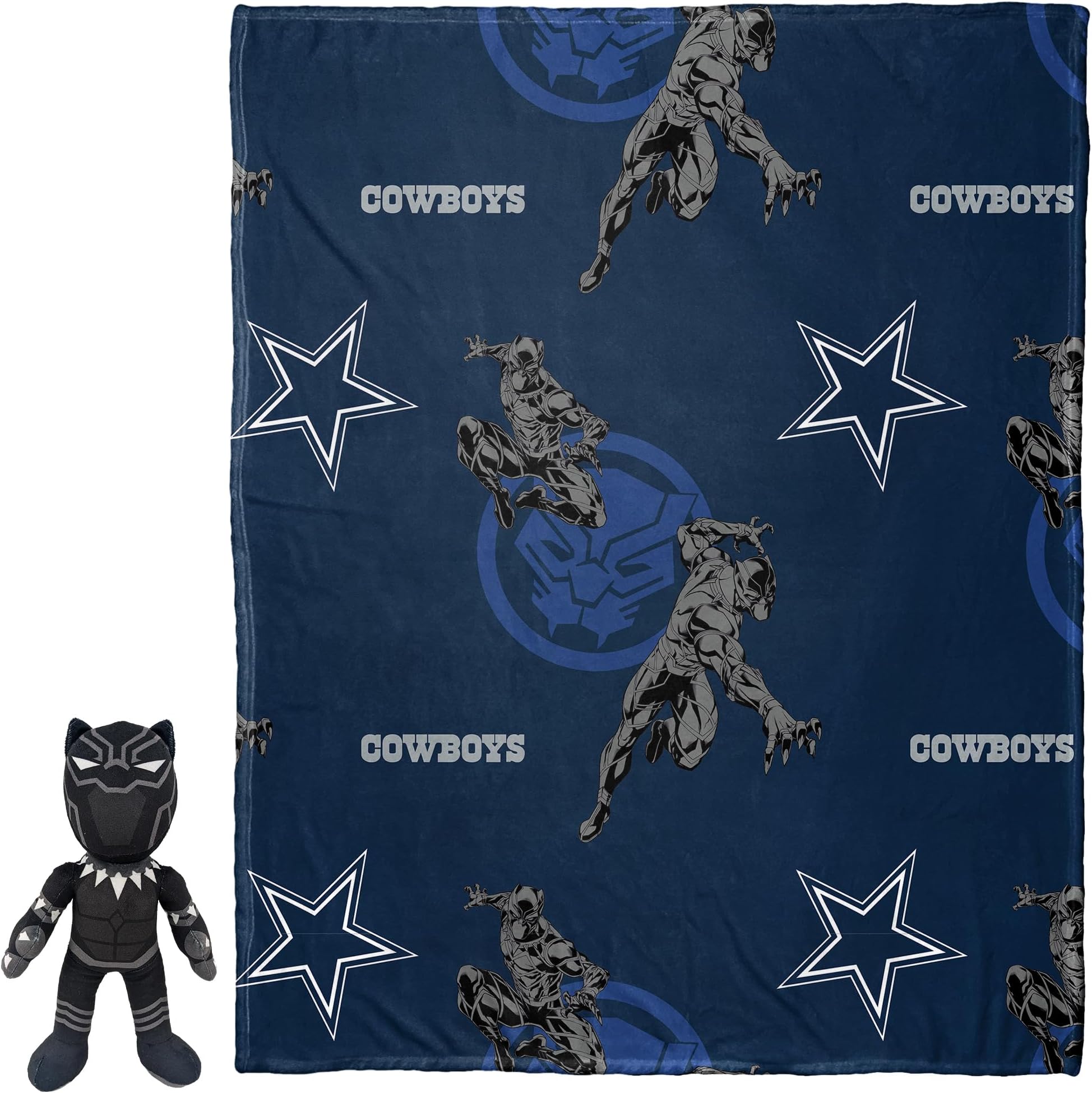 NorthwestOfficial NFL Dallas Cowboys & Black Panther Kinetic Character Hugger Pillow & Silk Touch Throw Set, 40" x 50"
