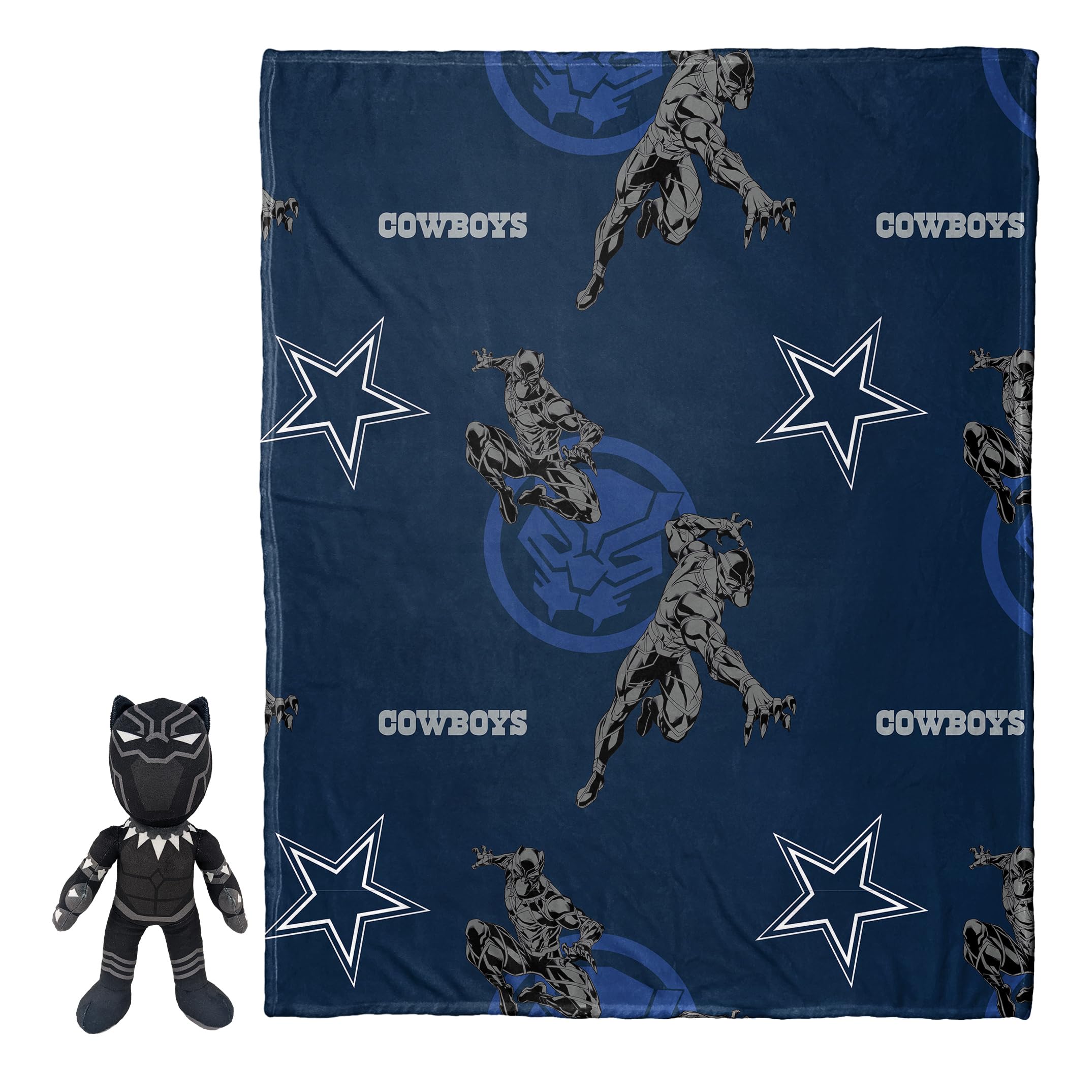 NorthwestOfficial NFL Dallas Cowboys & Black Panther Kinetic Character Hugger Pillow & Silk Touch Throw Set, 40" x 50"