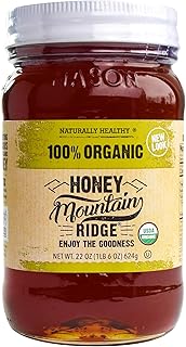 USDA Organic Mountain Ridge Honey - 22 oz of 100% Pure Raw Honey in Glass Jar