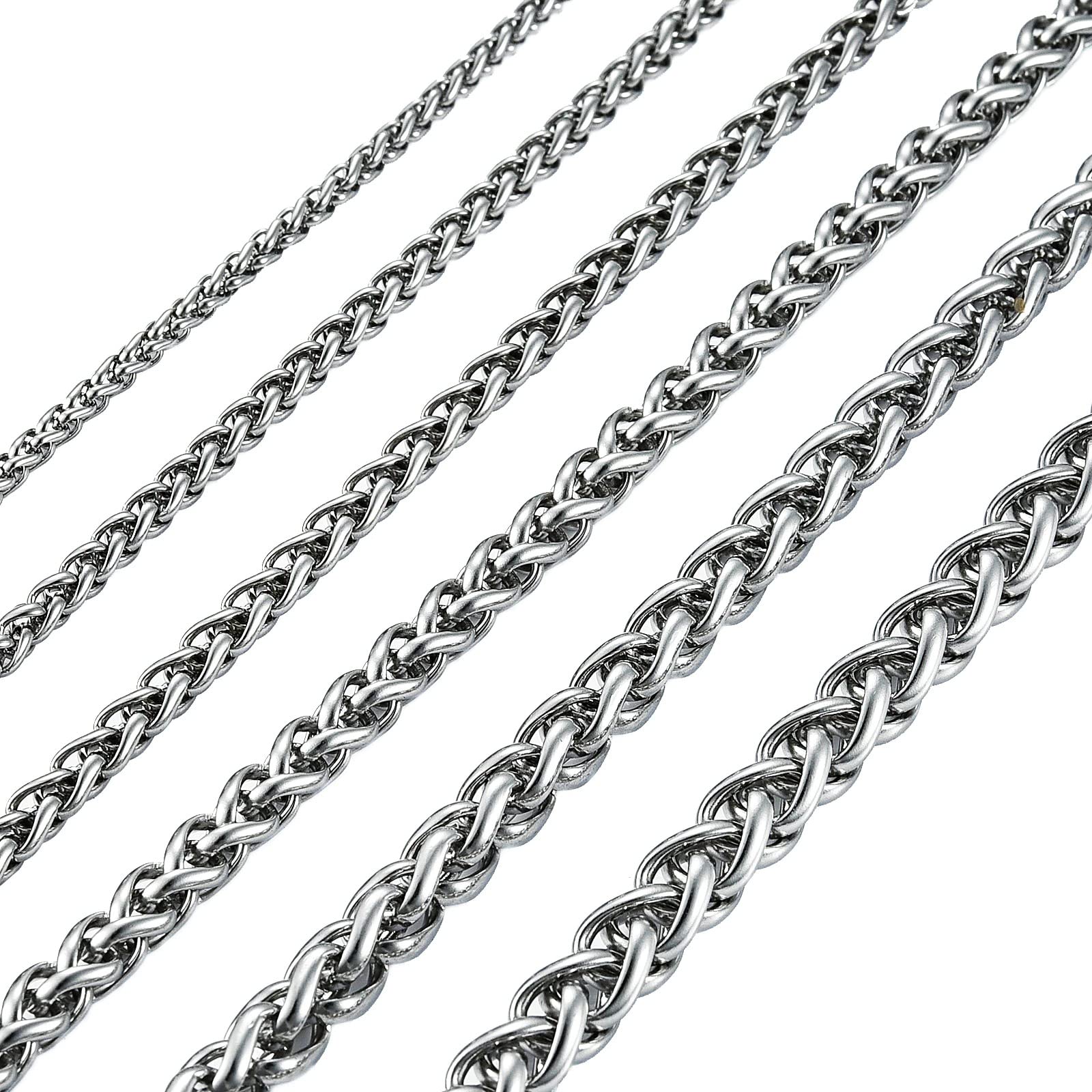 INFINIQUE CREATIONS Stainless Steel Silver Wheat Braided Chain Bracelet Necklace Men Women 7" - 38"