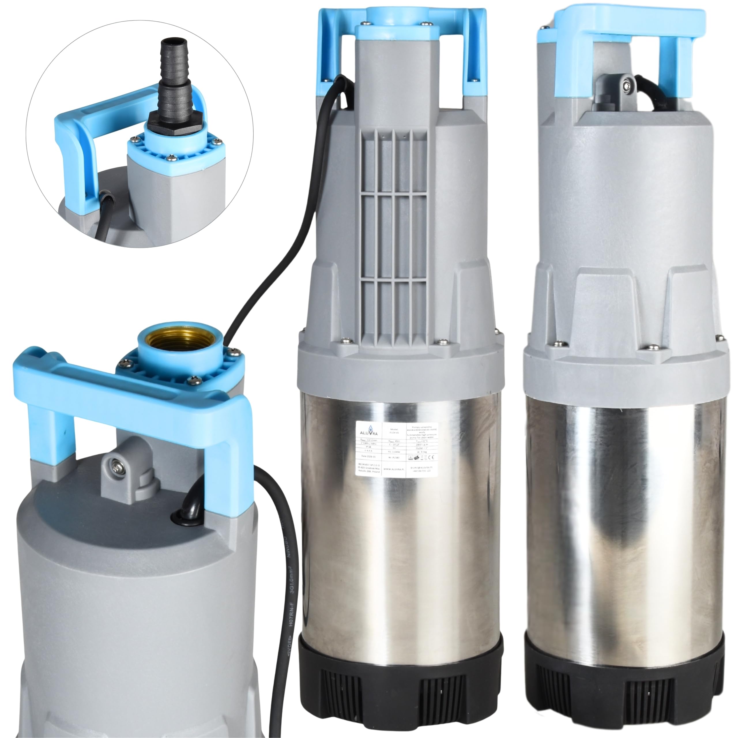 Pompe Submersible FLOX 45 INOX pour Eaux Propres (1100 W, 6600 l/h, hauteur de refoulement 45 m) - Pompe Immergée Professionnelle pour Récupération d’Eau de Pluie, Arrosage Jardin, Piscine et Cave