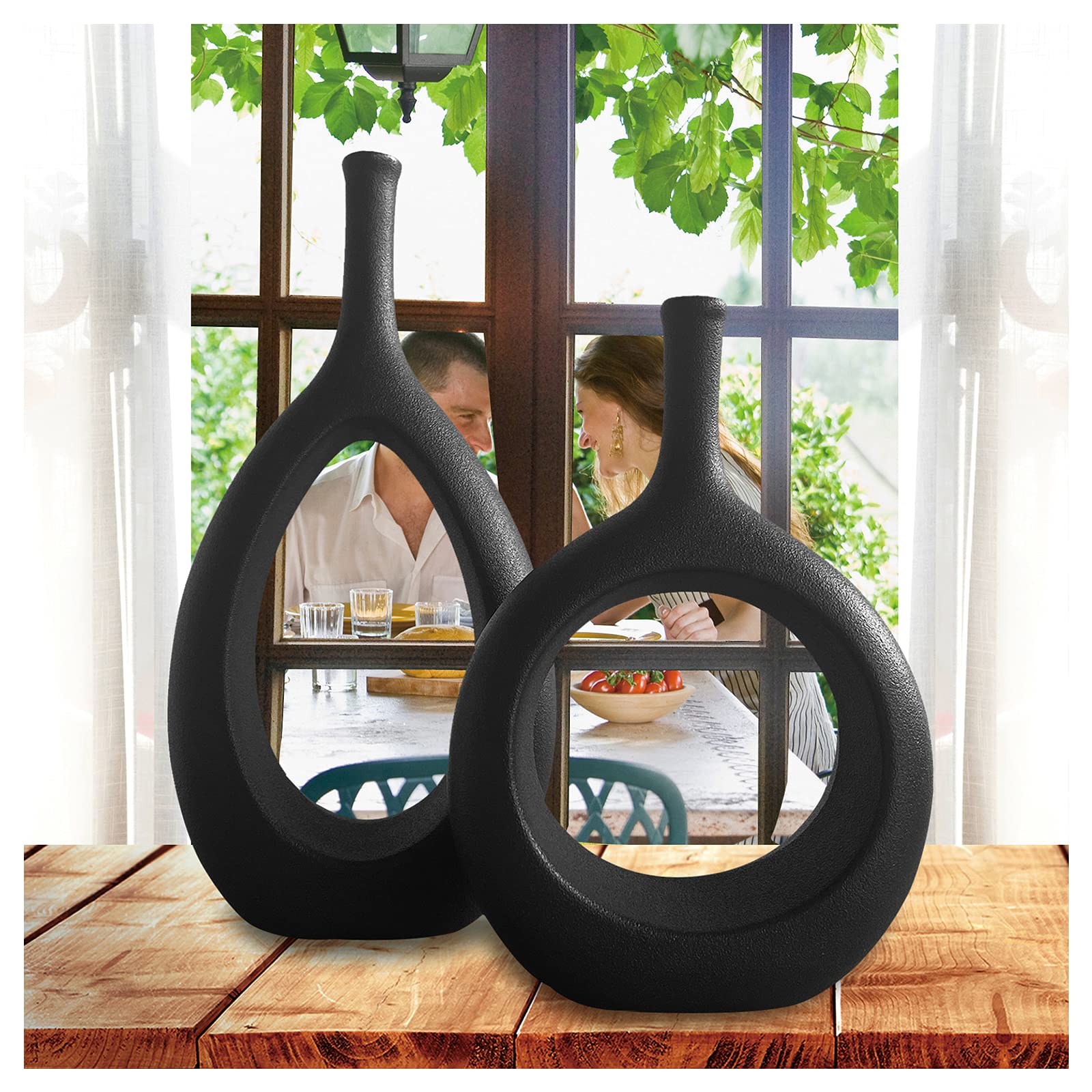 Blue Ceramic Vase for Home Decor,Modern Vase Set of 2,Decorative Vases for Home,Living Room,Bedroom,Kitchen,Office,Coffee Table,Centerpiece Table,Bookshelf,Dining Room,Bar,Bathroom Shelf Decor Vase