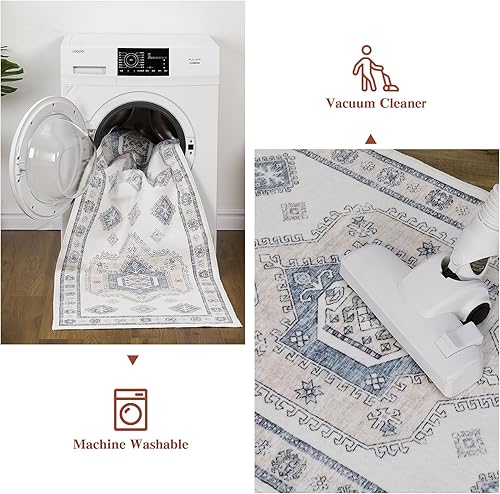 Miniatura 4 de Zacoo Alfombra oriental lavable de 8 x 10 pies para sala de estar, decoración tribal de dormitorio, alfombra suave antideslizante para el suelo, no
