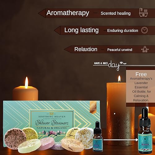 Miniatura 4 de Soothing Heaven Vaporizador de ducha de aromaterapia, 8 bombas de baño orgánicas y aceite esencial de lavanda gratis para aliviar el estrés,
