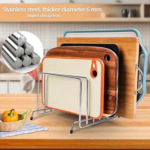 Miniatura 4 de Organizador de tabla de cortar resistente de acero inoxidable con 6 ranuras, estante de almacenamiento para tabla de cortar, soporte para tabla de