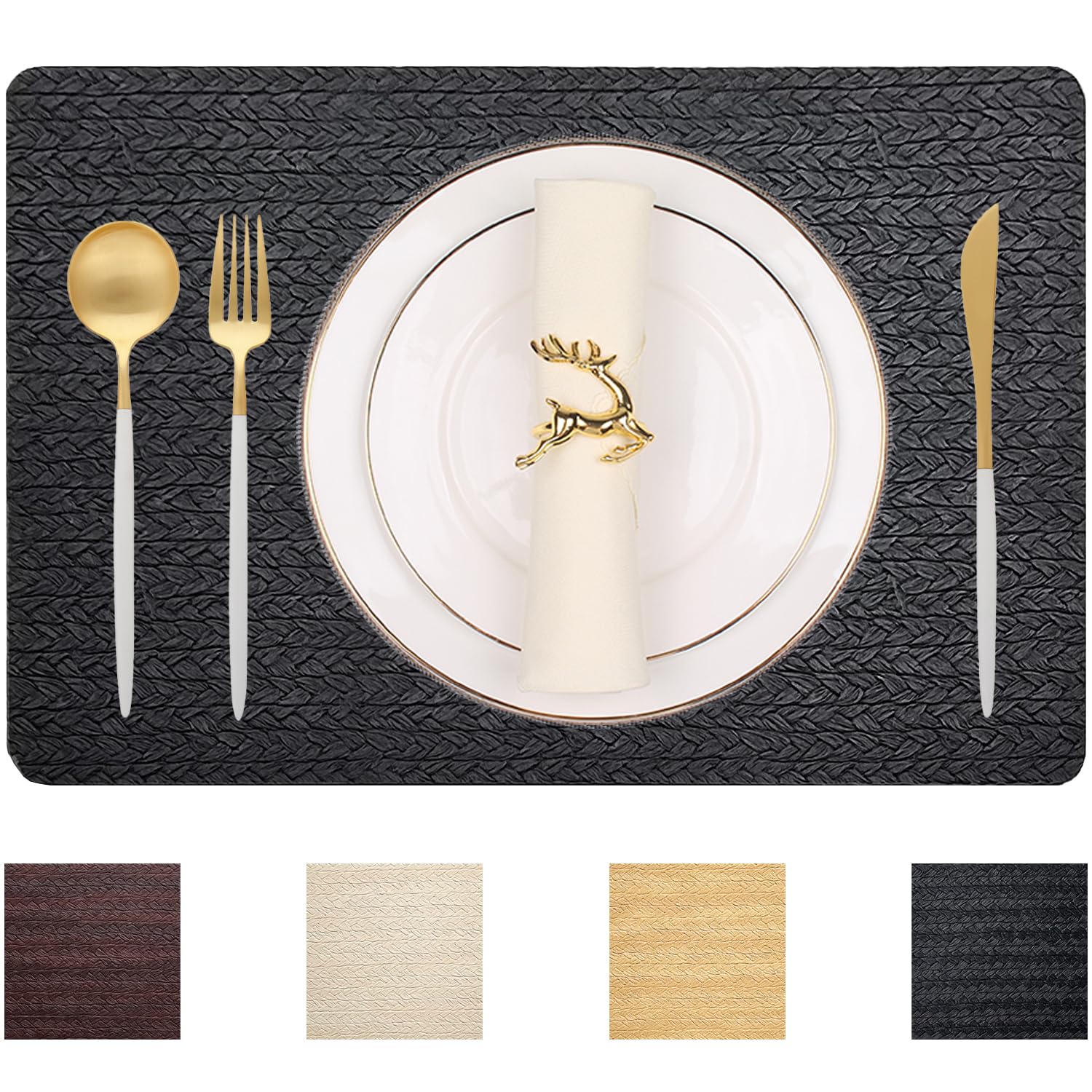 PIGCHCY Placemats,Durable Placemats for Dining Table,Washable Woven Vinyl Kitchen Placemats Set of 4 (Brown) — Amazon image 32