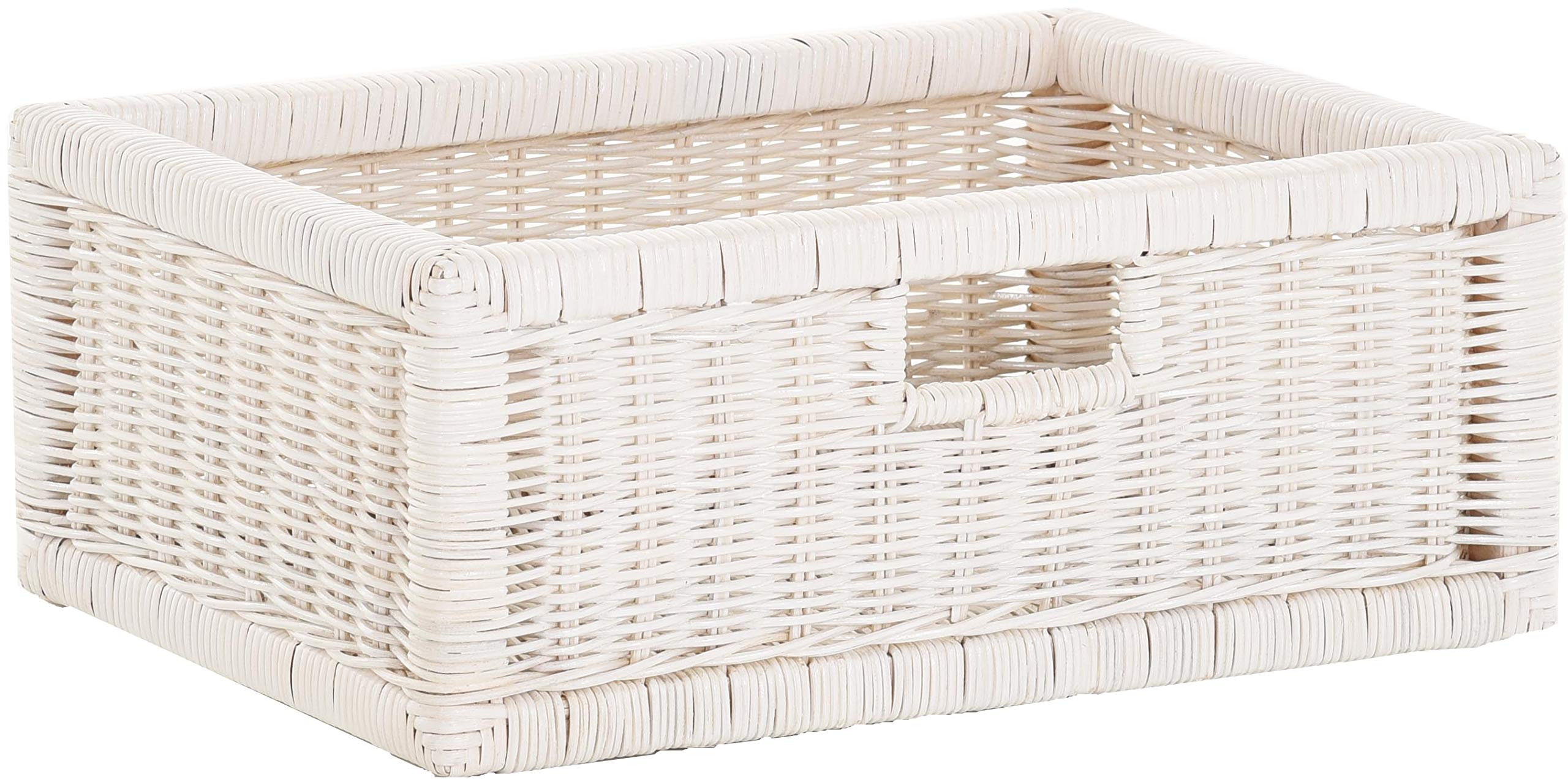 korb.outlet Set / 2 Regalkorb Weiss ca. 43x32x17,5 mit Holzrahmen Rattan Schubfach Box zur Aufbewahrung Schrankkorb Griff