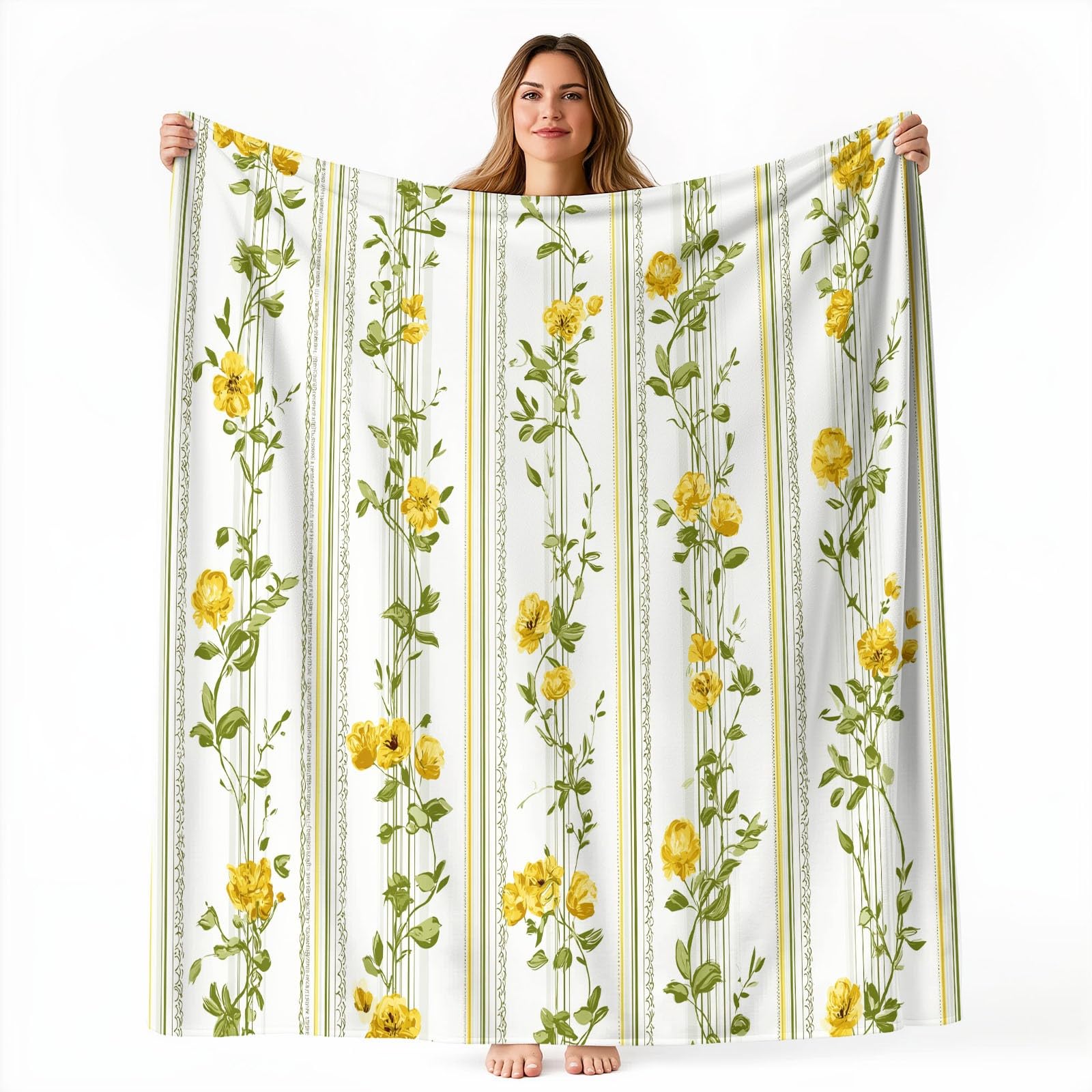 Couverture polaire en flanelle verte 220x240 cm à rayures