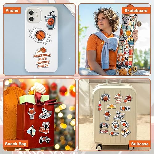 Miniatura 9 de Botellas de agua de baloncesto para niños de 18 onzas y 100 calcomanías de acero inoxidable aisladas, botella de agua deportiva, accesorios de