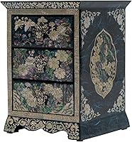 Vista 4 de February Mountain Joyero de madera de nácar collar, pendientes, pulsera, anillo de almacenamiento con 3 cajones (azul)