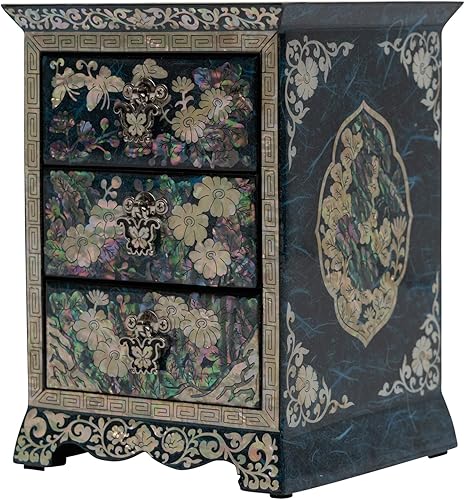 Miniatura 4 de February Mountain Joyero de madera de nácar collar, pendientes, pulsera, anillo de almacenamiento con 3 cajones (azul)