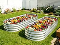 Vista 5 de Jardinera elevada de metal para jardín de 6 x 2 pies para plantas vegetales y hierbas (2 unidades)