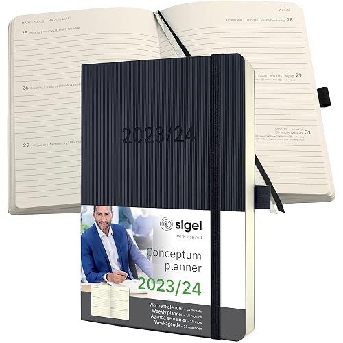 SIGEL C2406 Conceptum Weekly planner 2023/2024, approx. A5, Black, softcover, 2 pages equal to 1 week, 256 pages