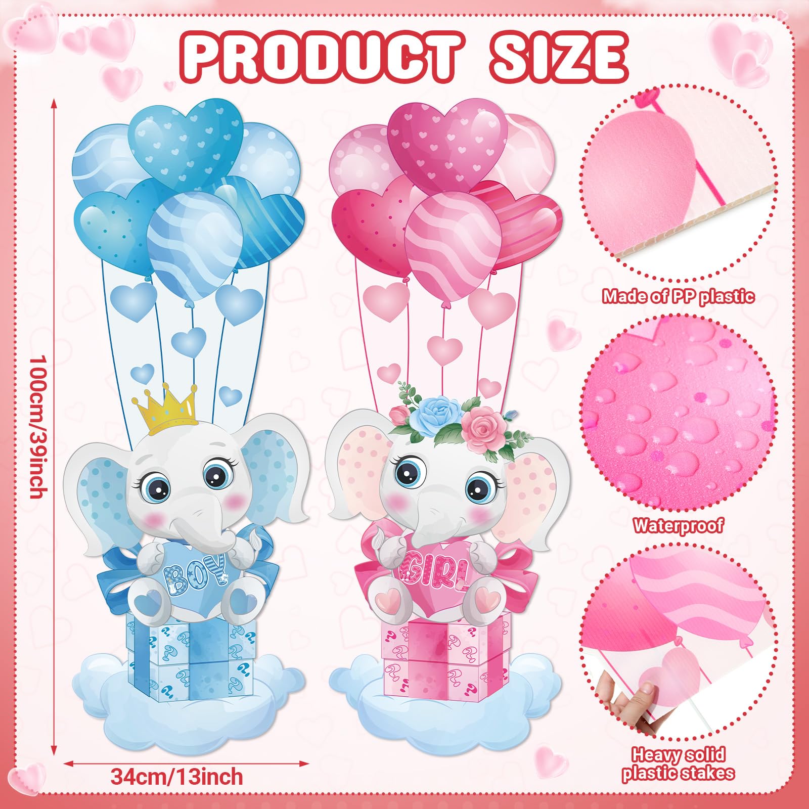Namalu 2 Sets Gender Reveal Party Dekoration Babyparty Gartenstecker mit Pfählen aus Kunststoff Blaue Rosa Elefanten Deko boy Or Girl Hof Schilder für Willkommen Neugeborene Party