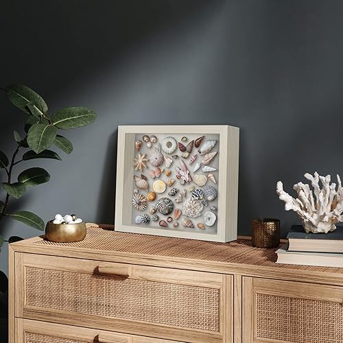 Miniatura 6 de Americanflat Marco de caja de sombra de 11 x 11 pulgadas en madera clara con parte trasera de lino suave, madera compuesta con vidrio pulido para