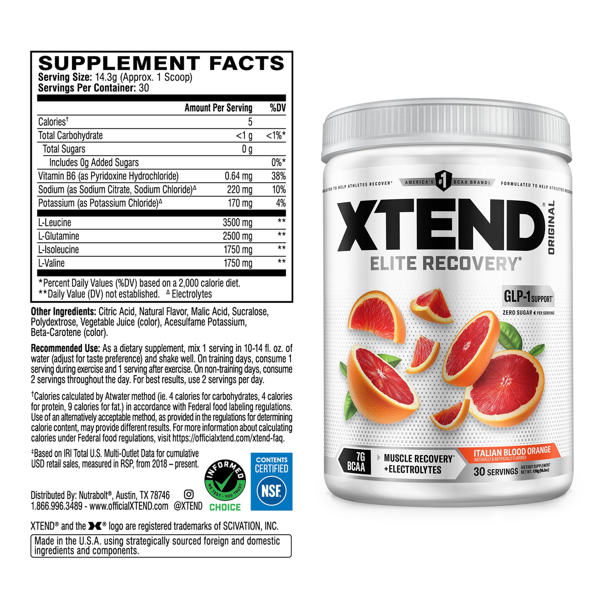 Xtend Original BCAA Powder with Zero Sugar, Italian Blood Orange, 30 Serv — Amazon image 2