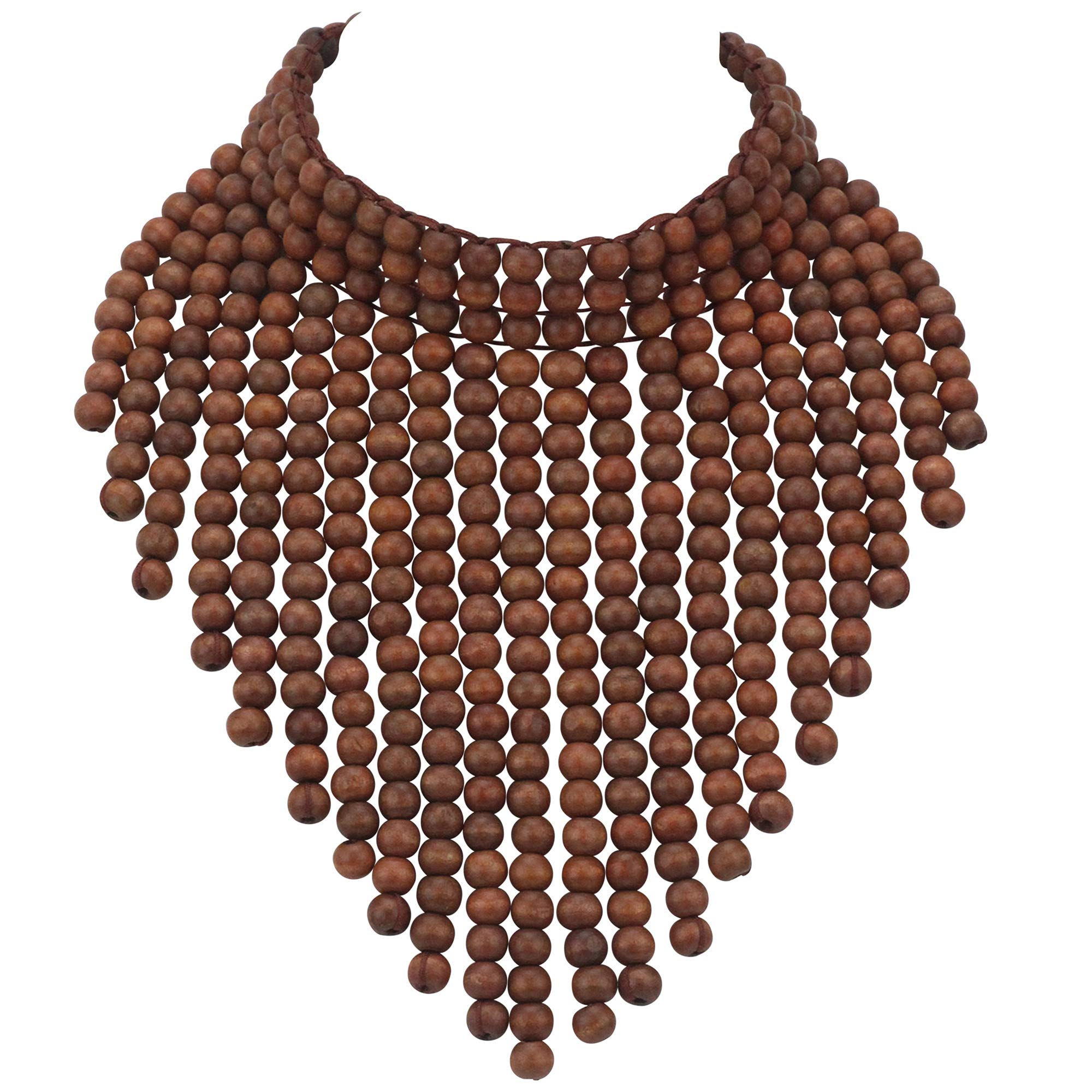 CoirisBoho African Wooden or Acrylic Beaded Bib Statement Necklace Strands Layered Cluster Chunky Collar Choker Wood Necklace for Women Fashion Costume Jewelry