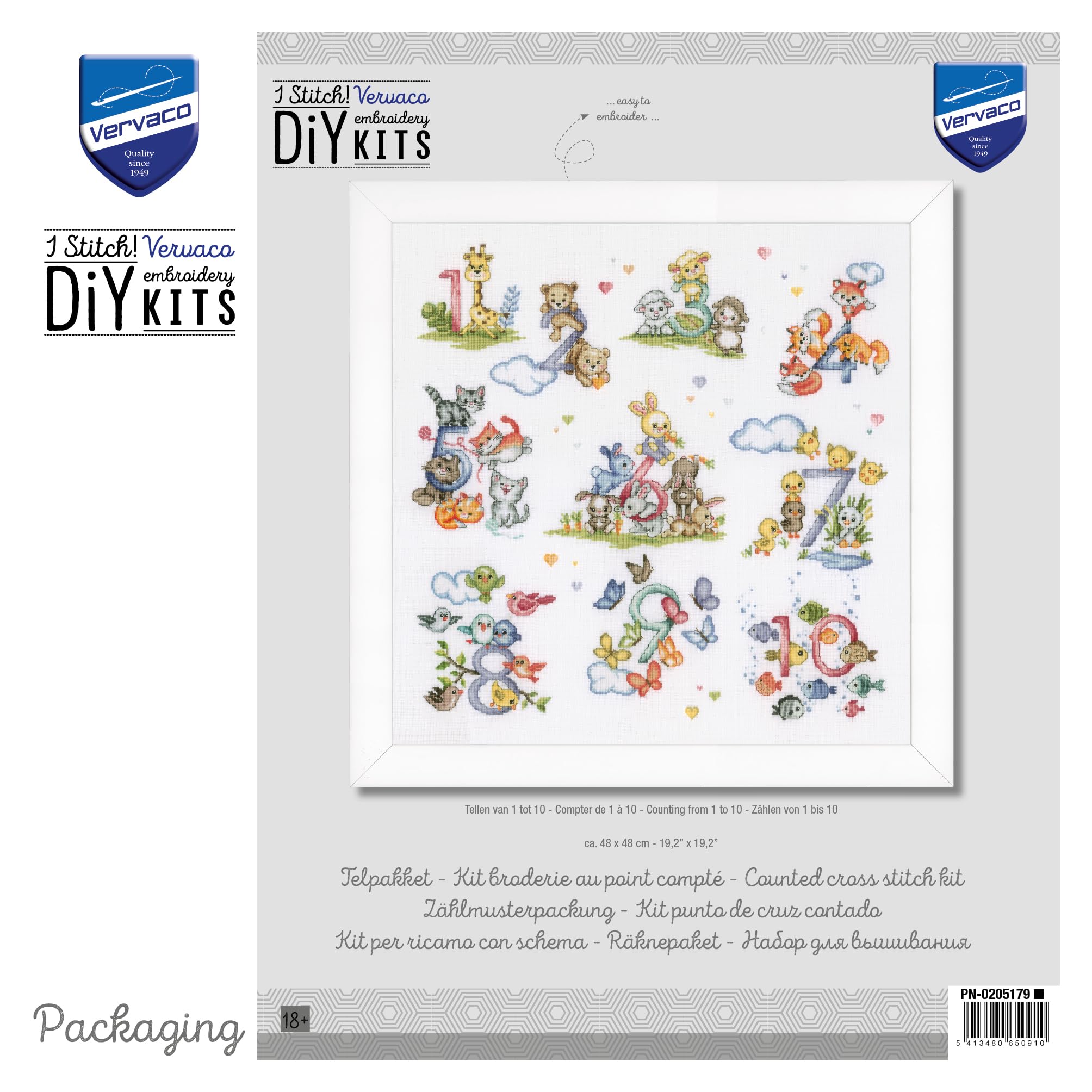 VERVACO Haft Krzyżykowy Liczony Zestaw Obraz do Haftu LICZENIE OD 1 DO 10 Zrób to Sam Zestaw Kreatywny dla Dorosłych 48 x 48 cm Dekoracja Ścienna DIY Cross Stitch Kit
