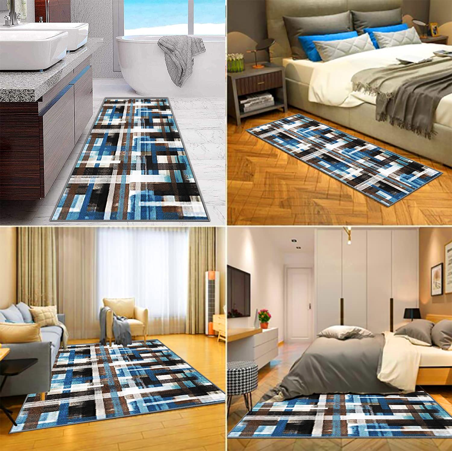 Dywaniki do chodnika, 90 x 220 cm, prostokątny dywan z akcentem, można prać w pralce, mikrofibra, miękki włochaty, do przedpokoju, wejścia, dywan podłogowy