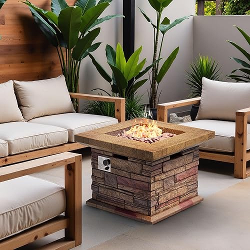 Miniatura 8 de SUNBURY Fogata de propano para exteriores, hoguera cuadrada de gas Stonecrest para patio exterior, mesa de fuego de propano de hormigón de 50,000