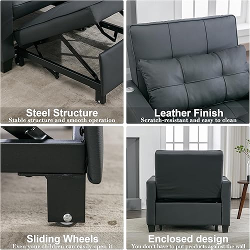 Miniatura 10 de Silla cama cama convertible ajustable con almohada, silla extraíble con puertos USB, antiarañazos, para sala de estar, dormitorio, apartamento,