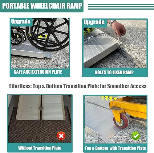 Miniatura 4 de Rampa portátil plegable antideslizante para silla de ruedas para escalones del hogar, escaleras, puertas, scooter, cortacésped, rampa para