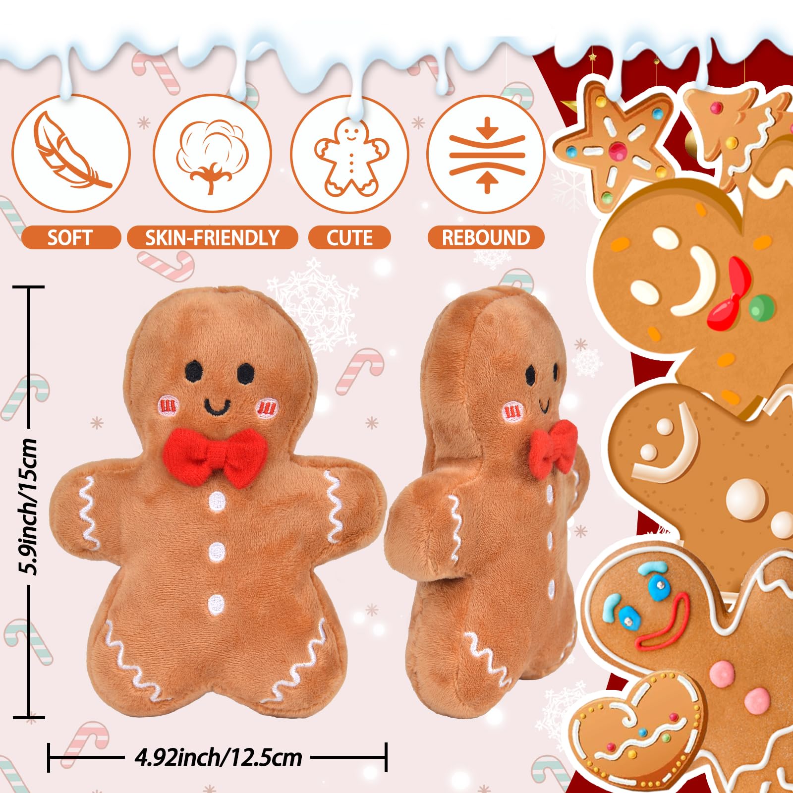 Oreiller en Peluche de Noël - 45 cm en Forme d'Arbre, Coussin Bonhomme en Pain D'épice, Jouet