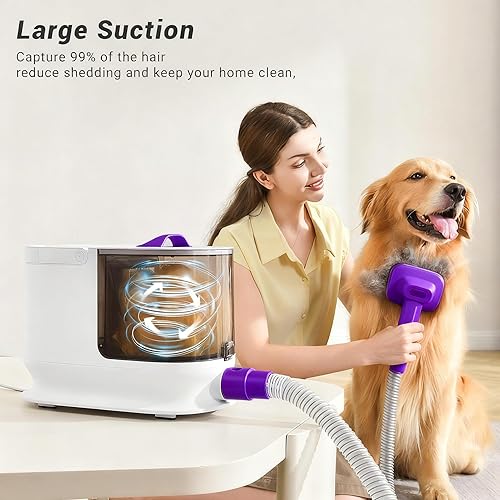 Miniatura 10 de Bunfly Kit de aseo para perros con 13000 kpa de aseo fuerte y succión al vacío, 99% pelo de mascotas, capacidad de 3.5L, 11 herramientas de aseo