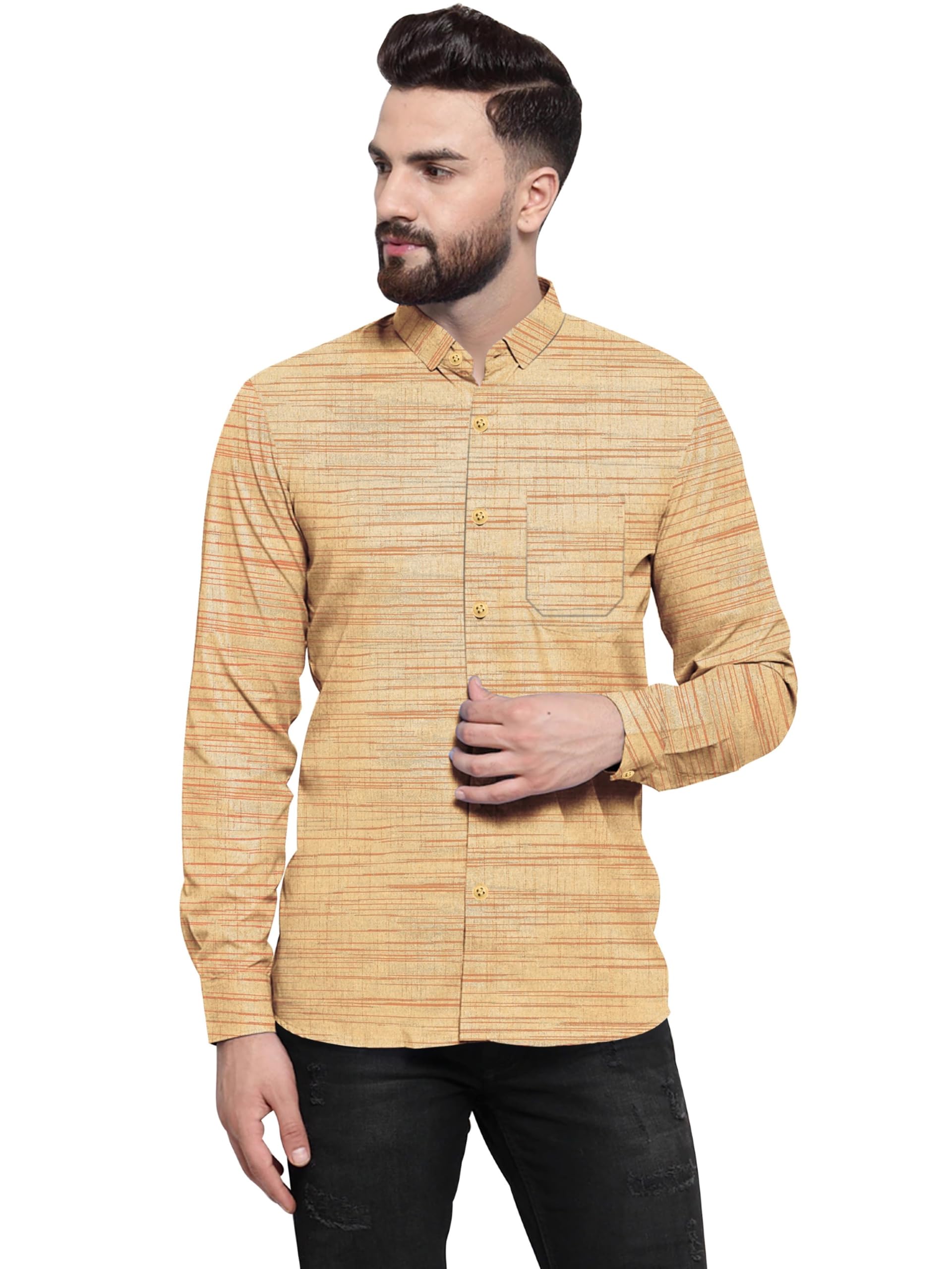 Men's Khadi Cotton Full Sleeves Striped Casual Shirt with Front Pocket-picture-15