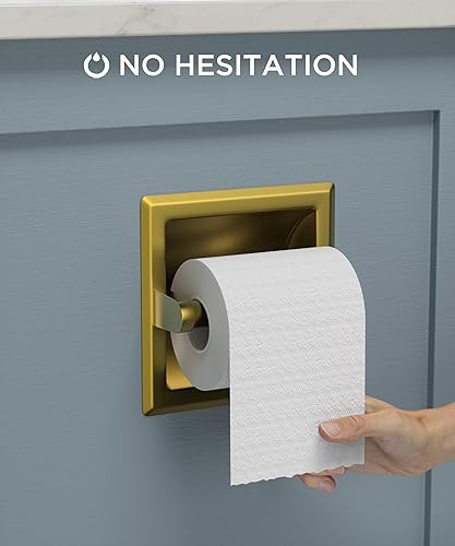 FORIOUS Recessed Toilet Paper Holder, Stainless Steel Durable Tissue Roll Holder Wall Mount for Bathroom Space Saving Design with Mounting Bracket, in Wall Toilet Paper Dispenser Insert, Matte Black(Gold,1)