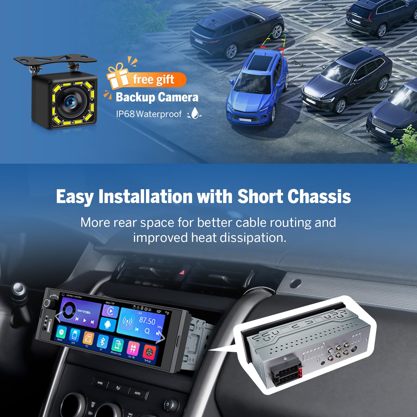 Eonon Radio de Coche Linux de 6,36 Pulgadas con un Solo DIN Carplay Android Auto Pantalla táctil Control de Volumen físico Bluetooth duplicación de Pantalla cámara de visión Trasera 4x48W X3U