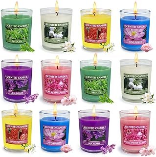 12 Pack Strong Scented Votive Candles Gift Set with 6 Fragrances for Home and Women, Aromatherapy Soy Wax Glass Jar Candle