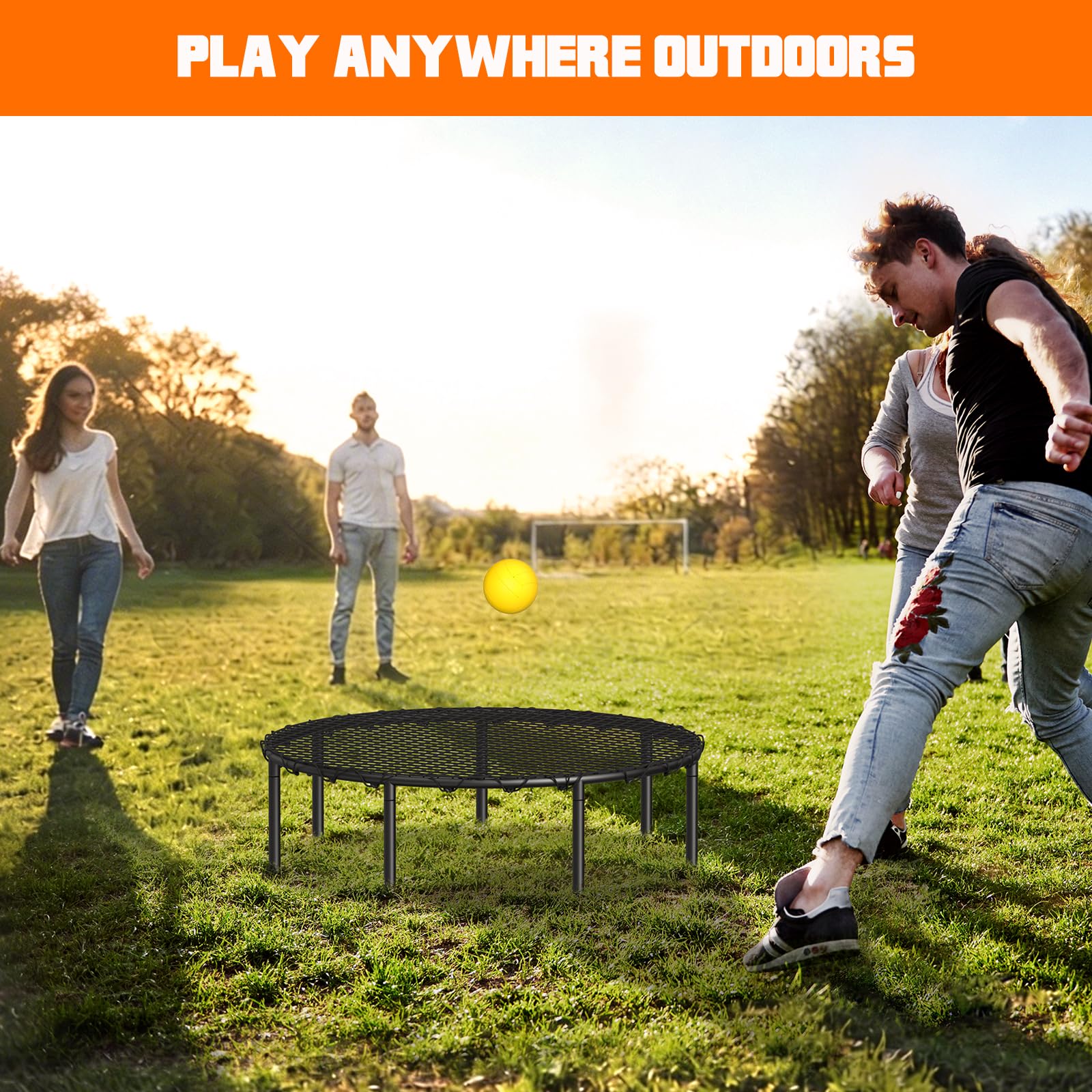 Roundnet - Juego de pelota de playa con 3 pelotas, red de polietileno de alta elasticidad, funda de transporte de almacenamiento, perfecto para césped, playa, patio, juegos al aire libre para adultos