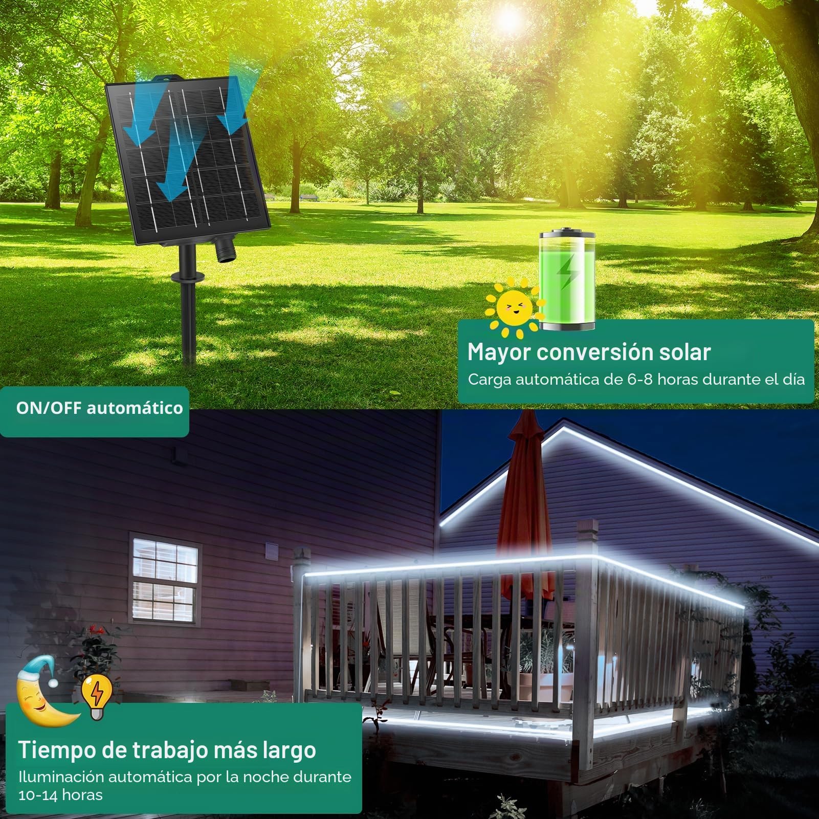 CCILAND Tira de luces LED solares para exteriores, tira luminosa impermeable IP68 con 8 modos, mando a distancia, flexible, tira de manga para jardín, terraza, patio, cenador, color blanco frío