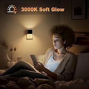 JandCase Night Light, Automatic Night Lights Plug into Wall, 2 Pack Modern Night Lights with Auto Light Sensor, 3000K Brightness Adjustable Nightlight for Kids Bathroom Hallway Kitchen Bedroom Decor