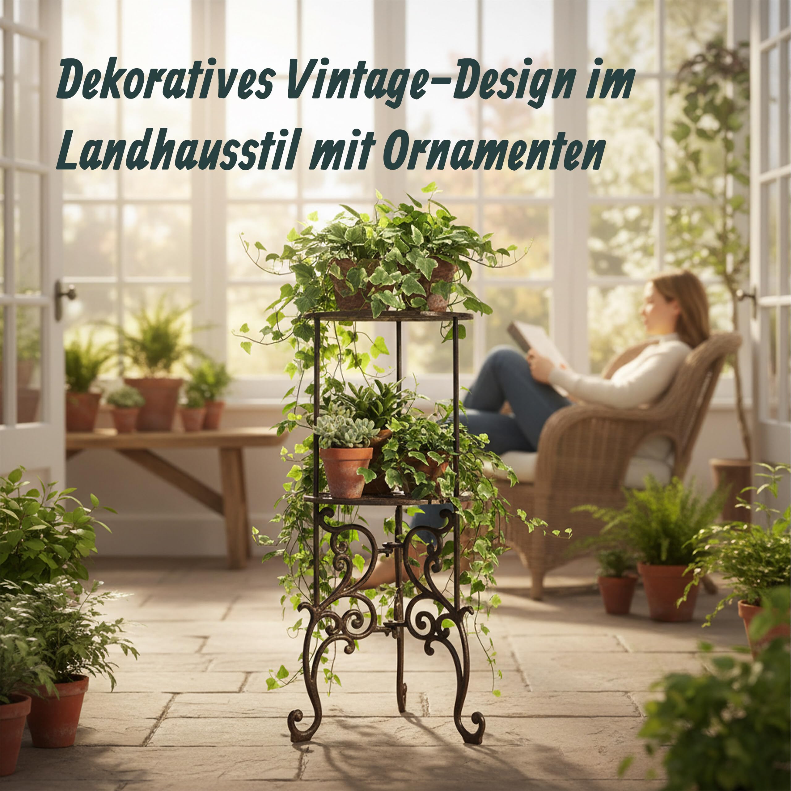 Relaxdays Pflanzenständer, Vintage, 2 Ablagen, Blumenstand Gusseisen, HxD: 66x27,5 cm, Pflanzenpodest Outdoor, braun