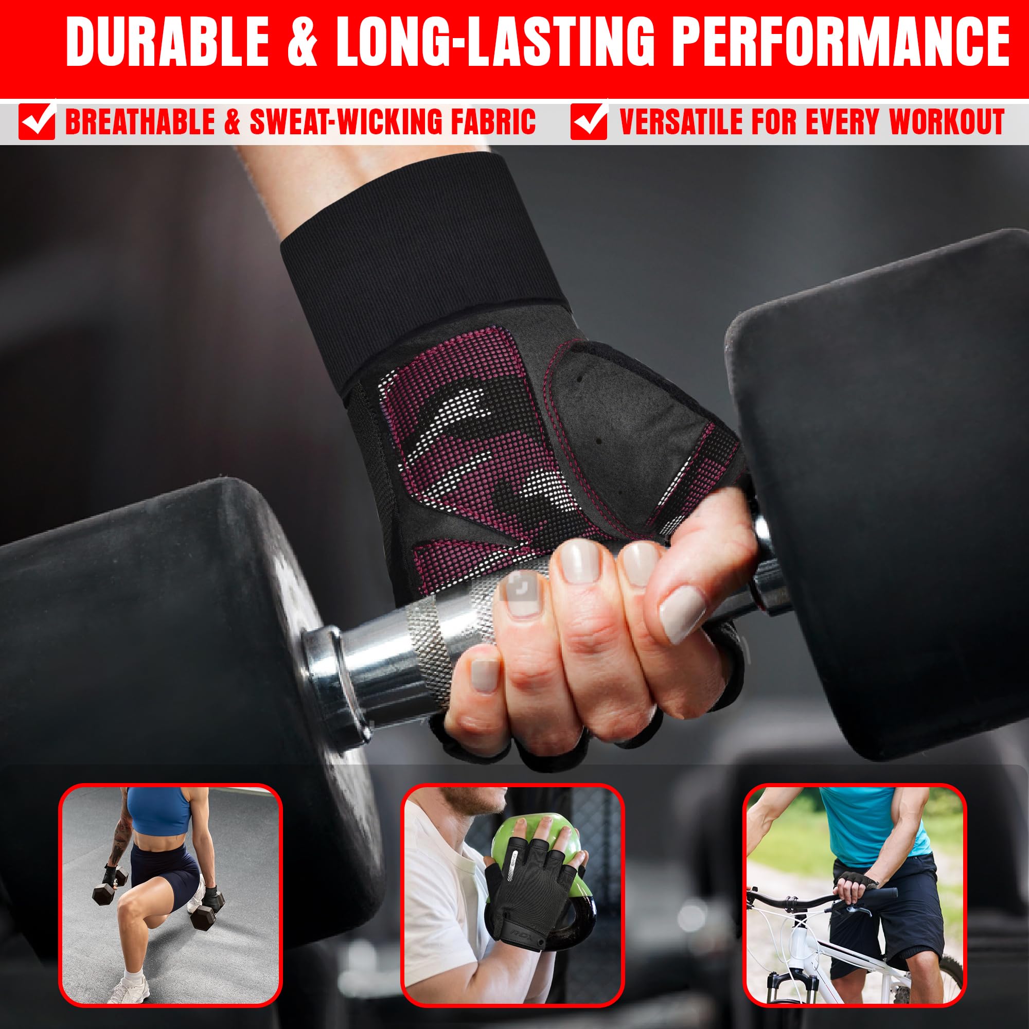 RDX Guanti per sollevamento pesi, protezione completa del palmo con fascia da polso, traspiranti, per sollevamento pesi, ciclismo, allenamento, trazioni, fitness e arrampicata