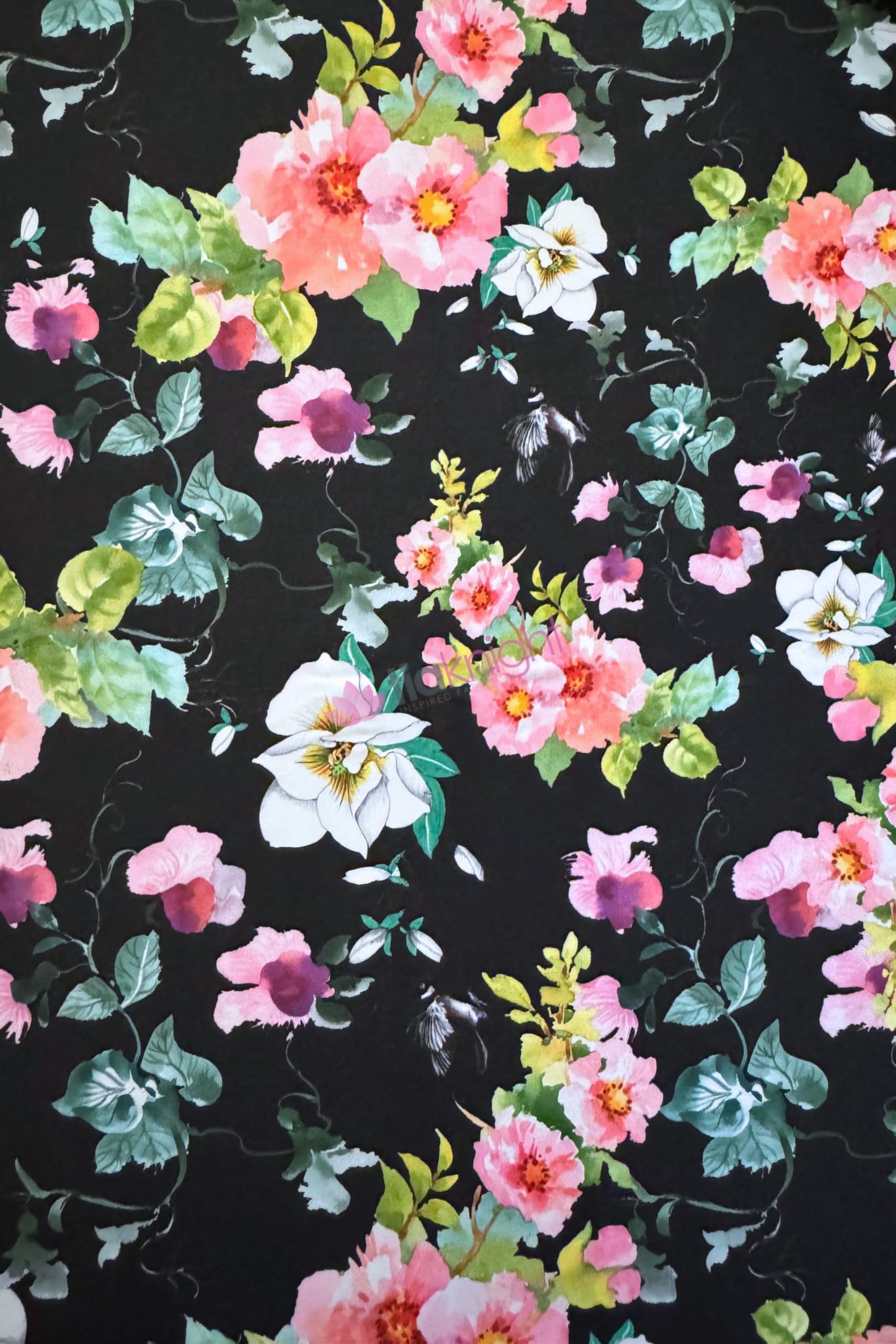 Premium Quality Printed Matte Nylon Lycra | 4 Way Stretch Swim Wear, Dance Leotard, Leggings Material | 50+ Colours/Prints in Stock | Sold By The Metre | Tia Knight (Flower Forest) — image 1