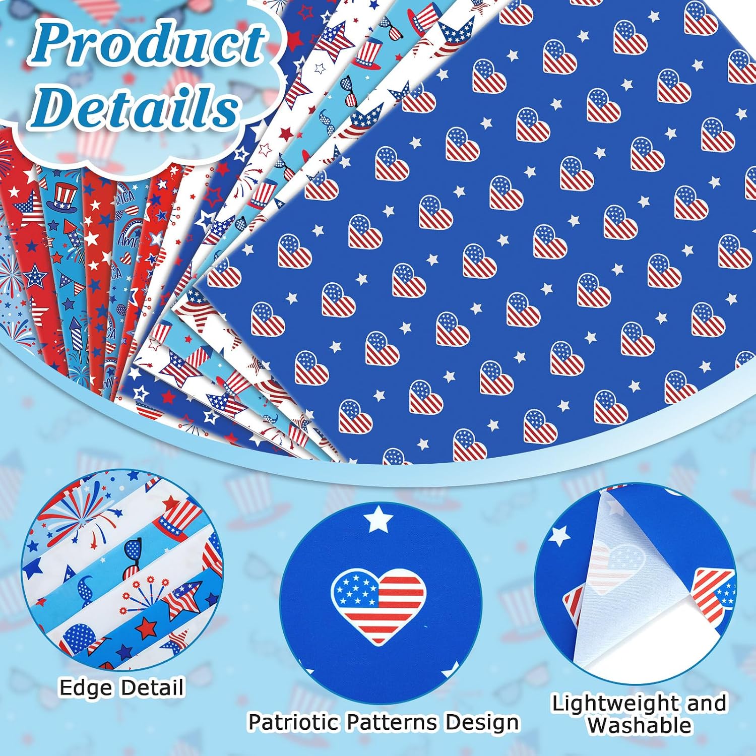 Frienda 24 Pcs 4th of July Fabric Bundles, 18 x 22 Inch Red Blue White Fat Quarters, Patriotic Independence Day Quilting Sewing Fabric for DIY Handmade Craft Home Decoration 250th Anniversary Party