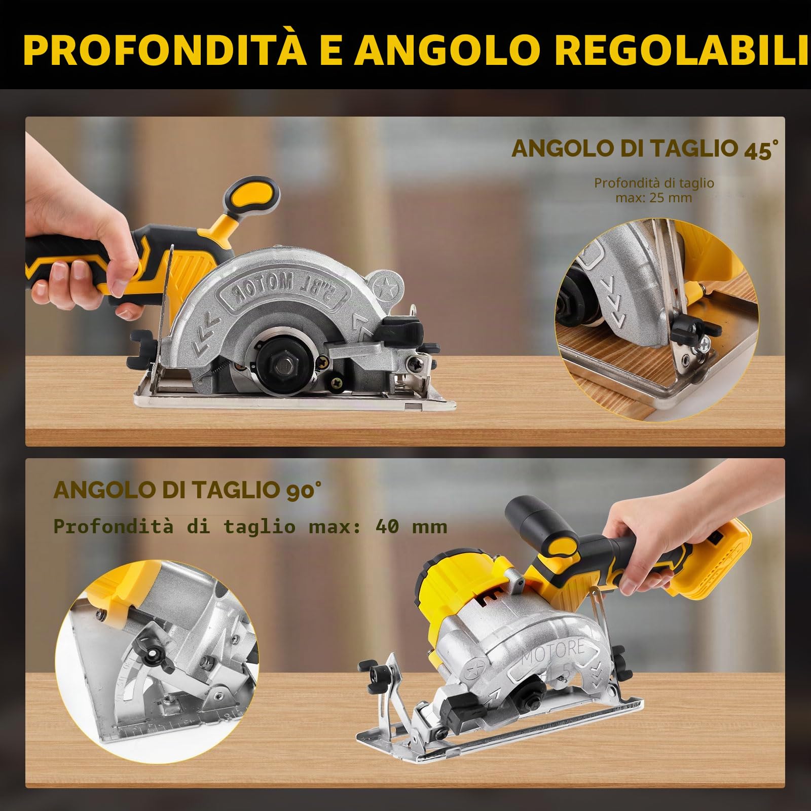Sega circolare senza fili per Dewalt batteria da 18 V, 6200 giri/min, sega circolare professionale senza spazzole da 12,7 cm, con 3 lame, angolo di taglio 0-45°, per tagliare legno, plastica,