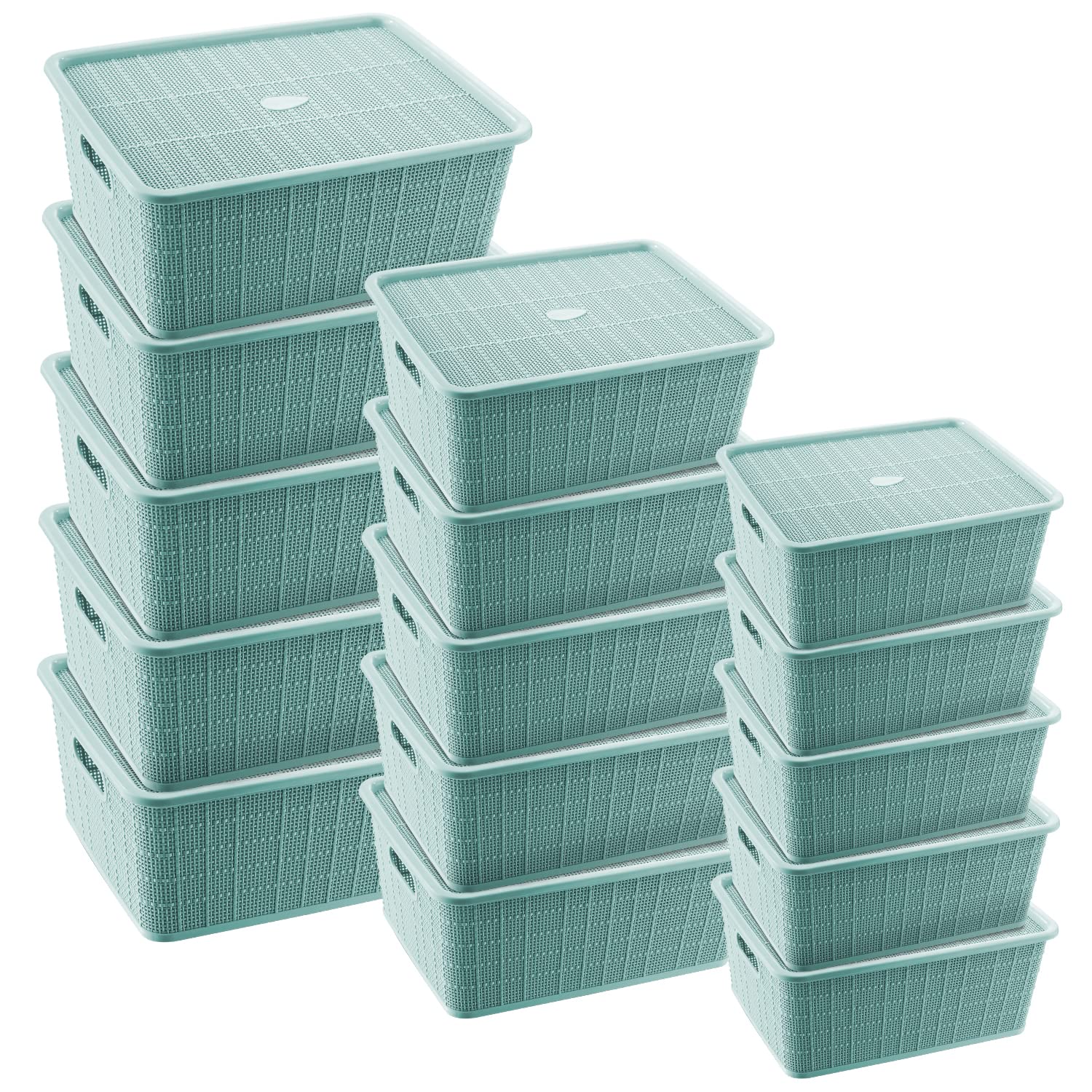 Selvel Storage Basket Combo with Lid,5 Large Basket, 5 Medium Basket and 5 Small Basket Combo Set of 15, Polypropylene(Green)