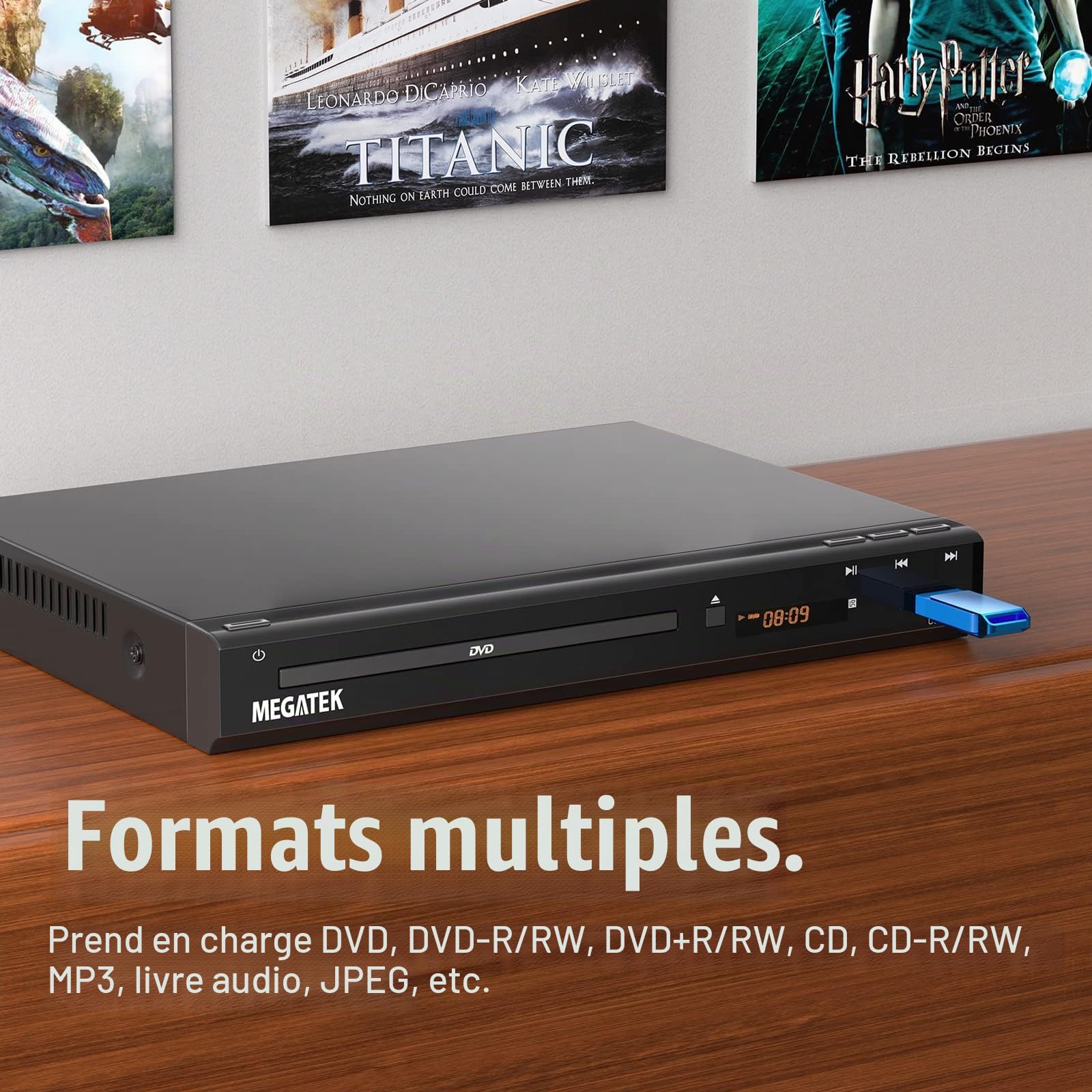 MEGATEK Lecteur DVD sans région pour TV avec HDMI et mise à l'échelle 1080p