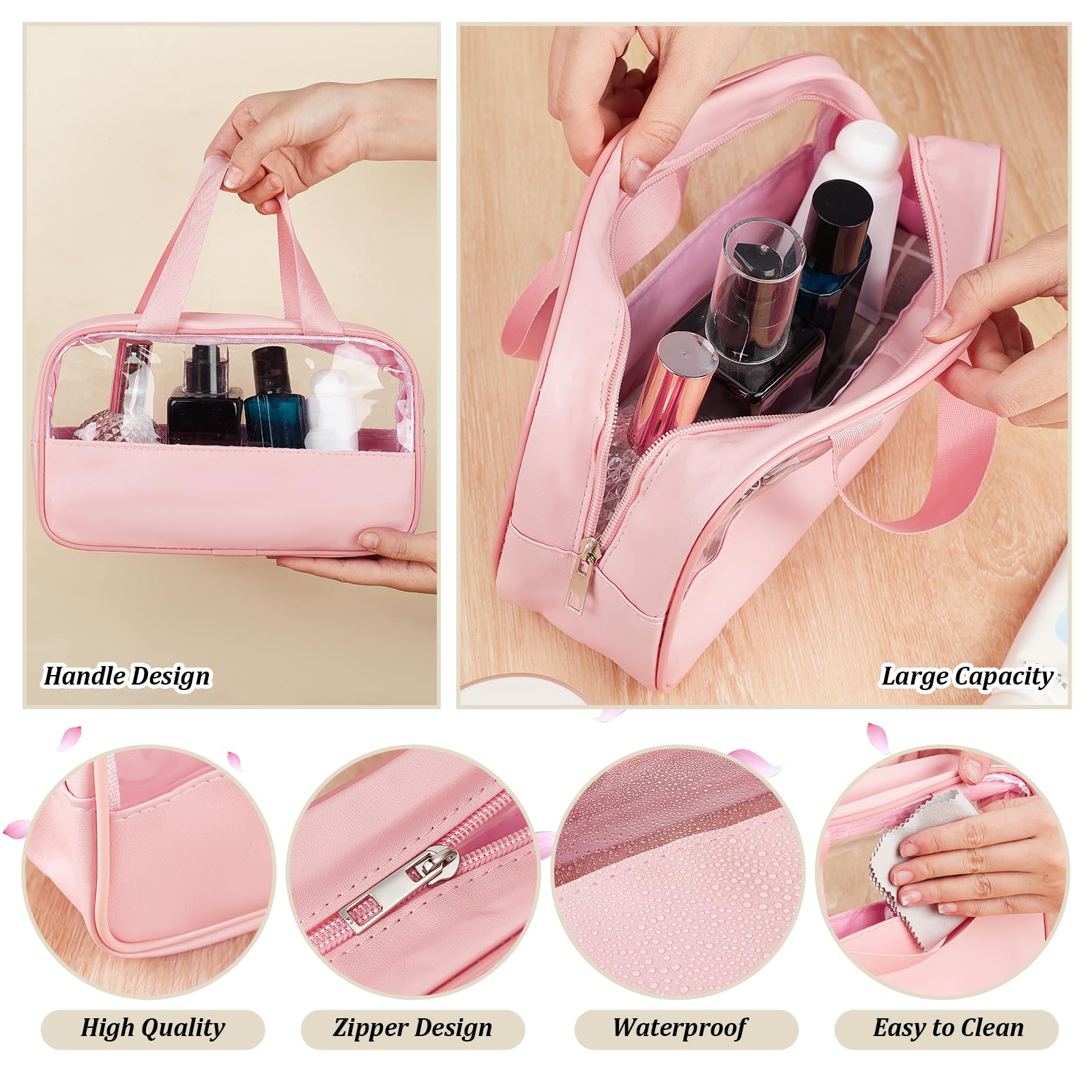 15 Trousse de Maquillage Transparente Trousse de Toilette de Voyage de 25x15x7cm Pochette de Rangement Étanche et Portable avec Poignées de Suspension pour Accessoires de Toilette