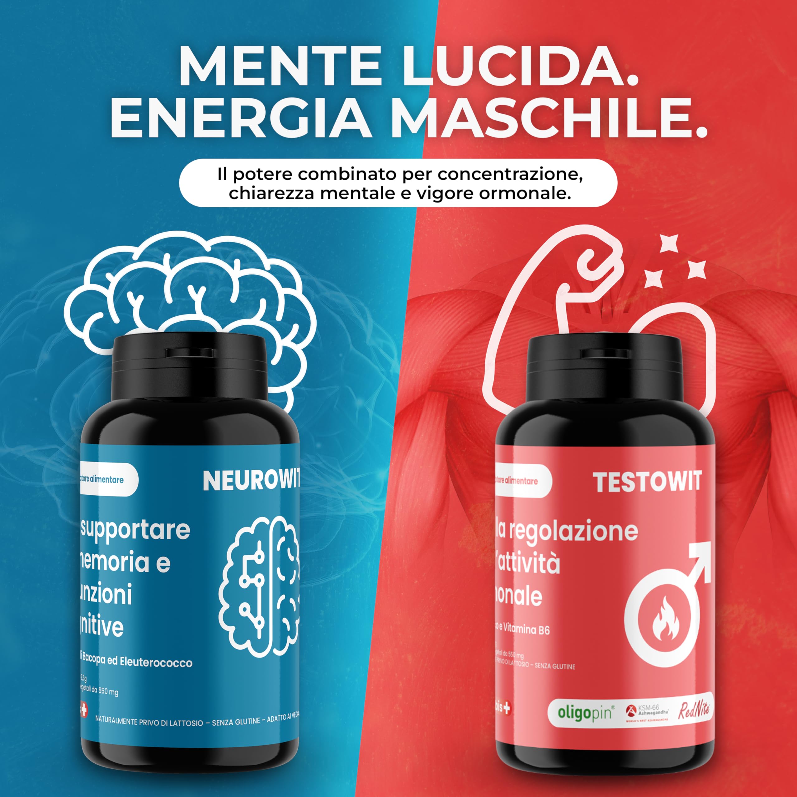 ORBIS NEUROWIT + TESTOWIT + RESET | Set Forza Totale Uomo | Supporto Cognitivo, Ormonale e Cardiaco Naturale | Con Bacopa, Ashwagandha, Curcuminoidi, Muira Puama e RedNite® | 330 Capsule