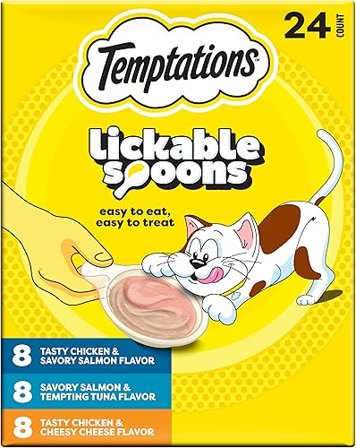 Temptations Lickable Spoons - Golosina húmeda para gatos adultos, 24 cucharas, paquete variado