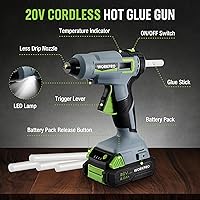 Vista 2 de WORKPRO 20V Cordless Hot Melt Glue Gun Kit, 2.0 Ah Li-ion Battery Powered Rechargeable Full Size Hot Glue Gun, 45S Fast Preheating, Heavy Duty