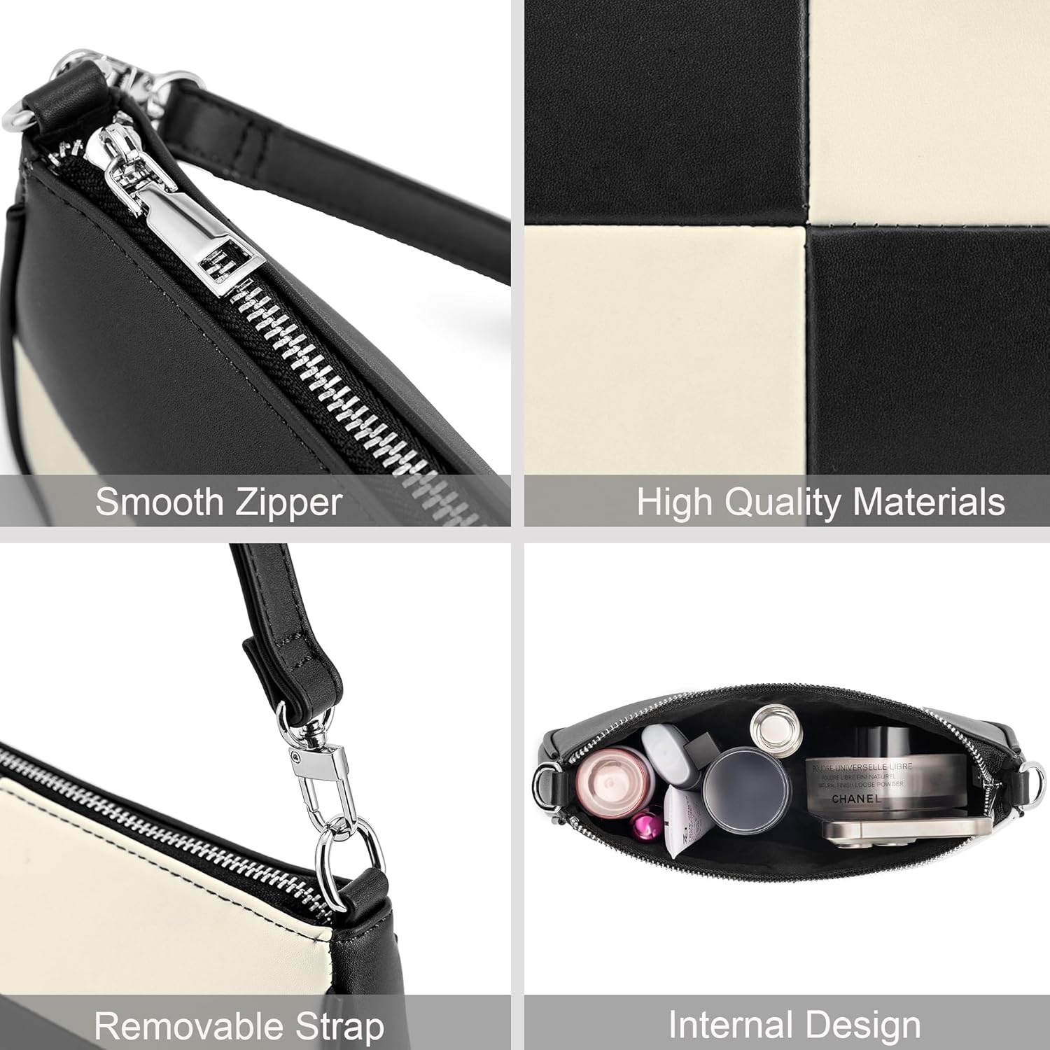 NIUEIMEE ZHOU Shoulder Bag for Women Retro Vegan Leather Classic Clutch Tote HandBags Purses with Zipper Closure - Image 6