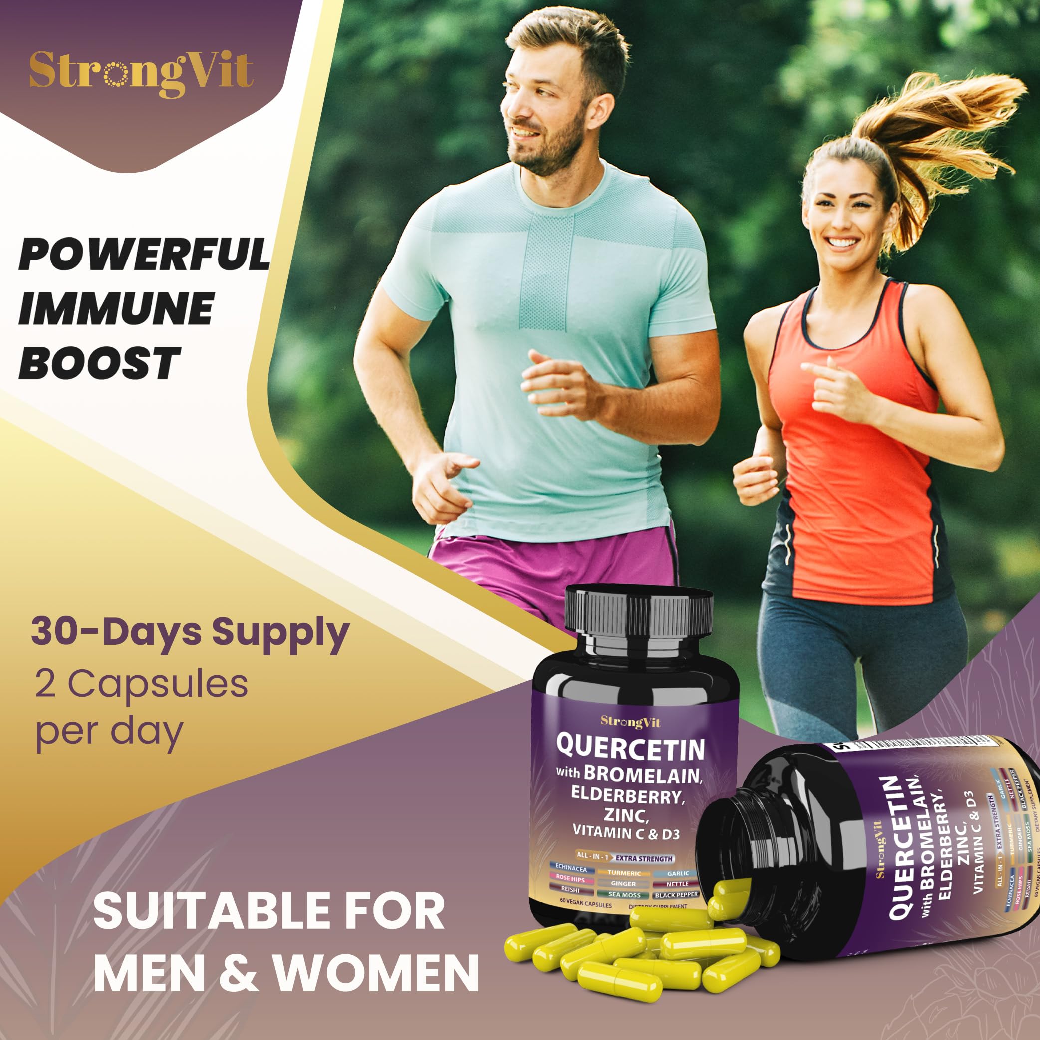 StrongVit Quercetin with Bromelain, Elderberry, Vitamin C, D3-60 Caps — Amazon image 4