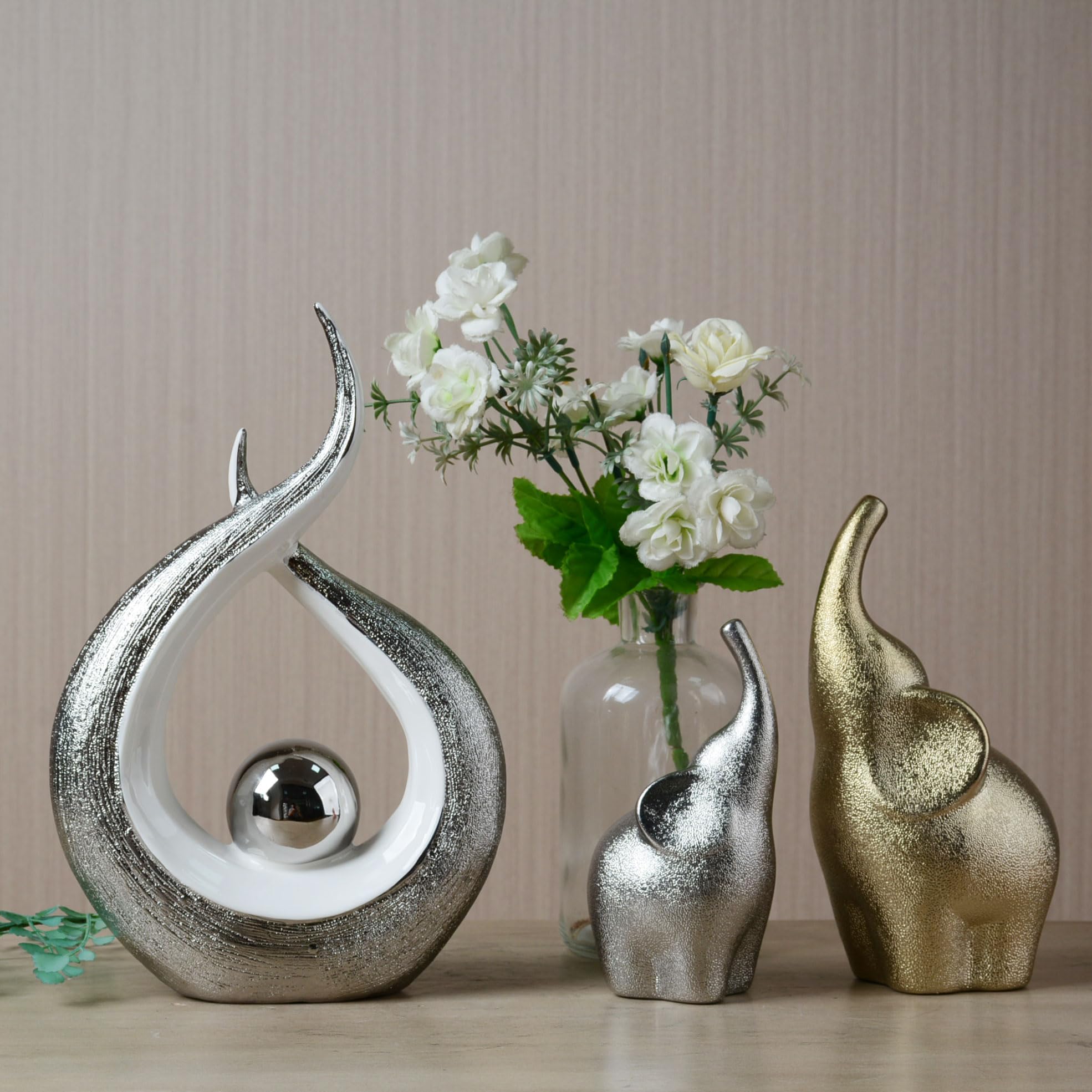 HAUCOZE 2pcs Statue Elefante Scultura Animale Figurina Moderna Decorazione Mensola Arte Regalo per Scaffalf Scrivania Soprammobili Ceramica 20cm